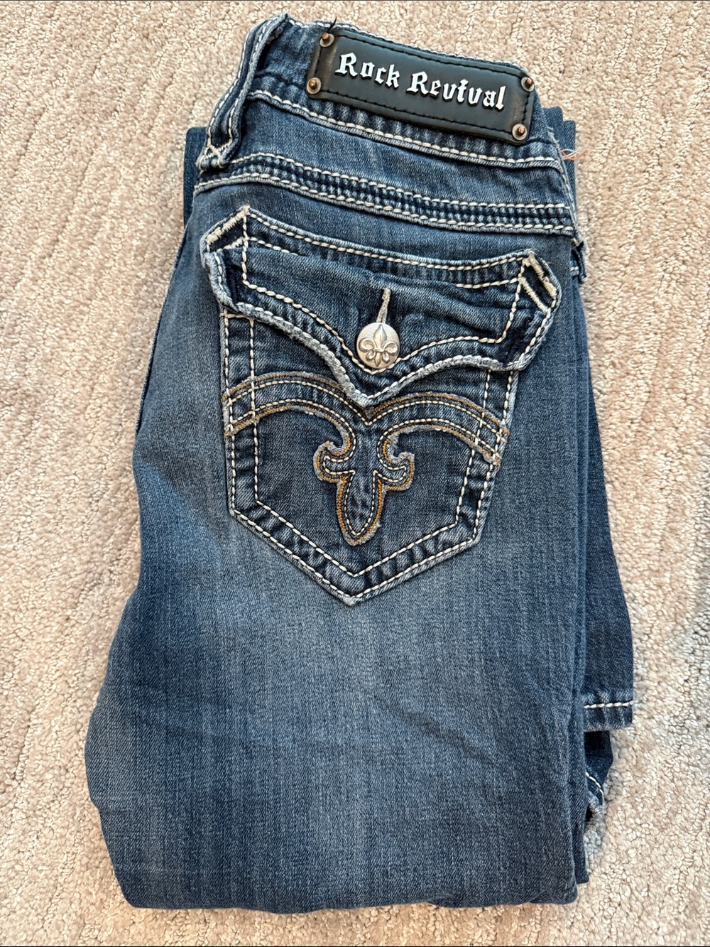 Rock Revival Women's Dark Blue Embroidered Bootcut Jeans